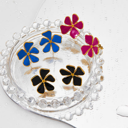 1 Pair Simple Style Flower Enamel Plating Stainless Steel 14k Gold Plated White Gold Plated Gold Plated Ear Studs