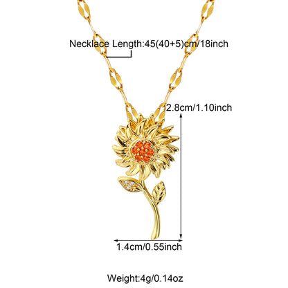 Ig Style Simple Style Flower Stainless Steel Copper Plating Inlay Zircon 18k Gold Plated Pendant Necklace