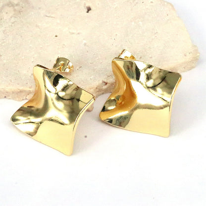 1 Pair Casual Simple Style C Shape Square Plating Hollow Out Copper 18k Gold Plated Silver Plated Ear Studs