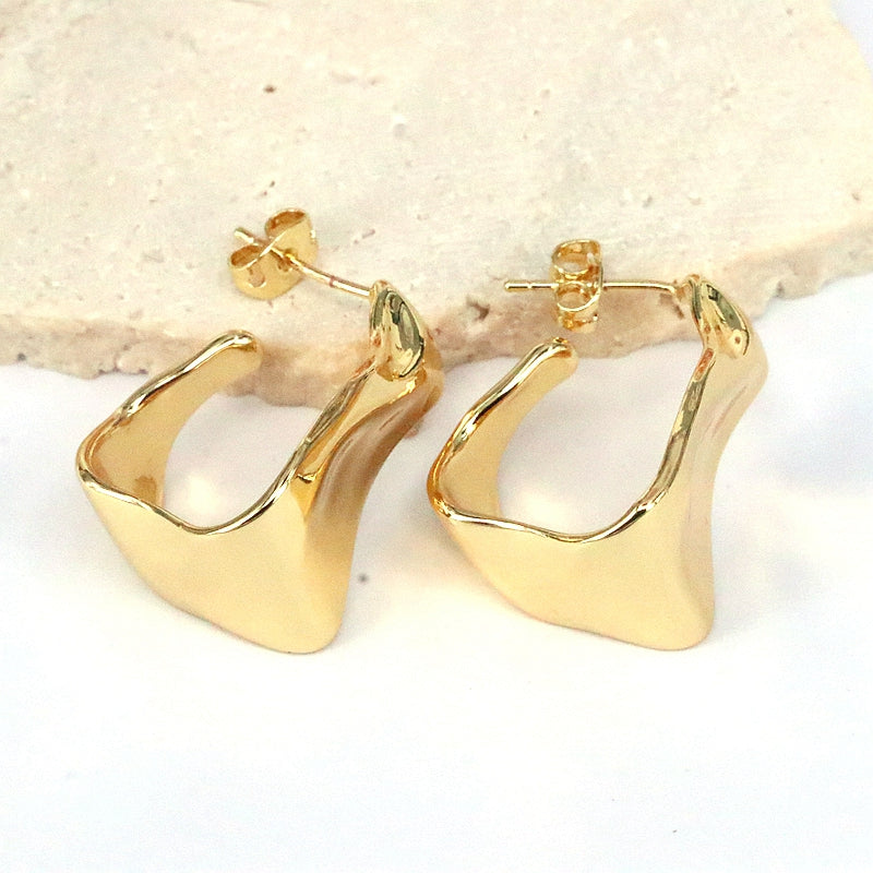 1 Pair Casual Simple Style C Shape Square Plating Hollow Out Copper 18k Gold Plated Silver Plated Ear Studs