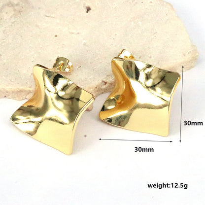 1 Pair Casual Simple Style C Shape Square Plating Hollow Out Copper 18k Gold Plated Silver Plated Ear Studs