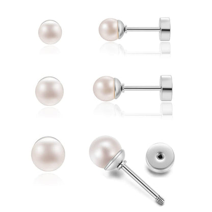 3 Pairs Simple Style Round Plating Inlay Stainless Steel Artificial Pearls 14k Gold Plated Ear Studs