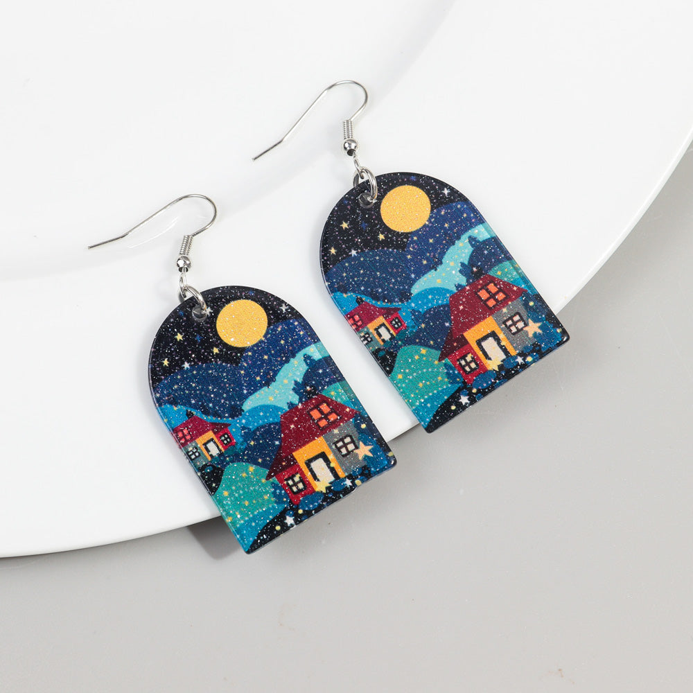 1 Pair Retro Oil Painting Arylic Drop Earrings