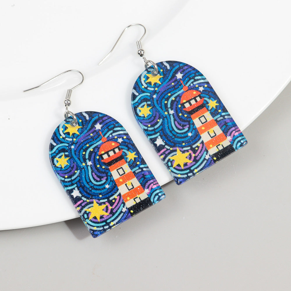 1 Pair Retro Oil Painting Arylic Drop Earrings