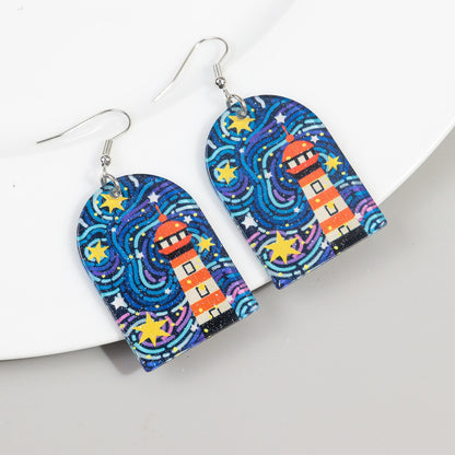 1 Pair Retro Oil Painting Arylic Drop Earrings