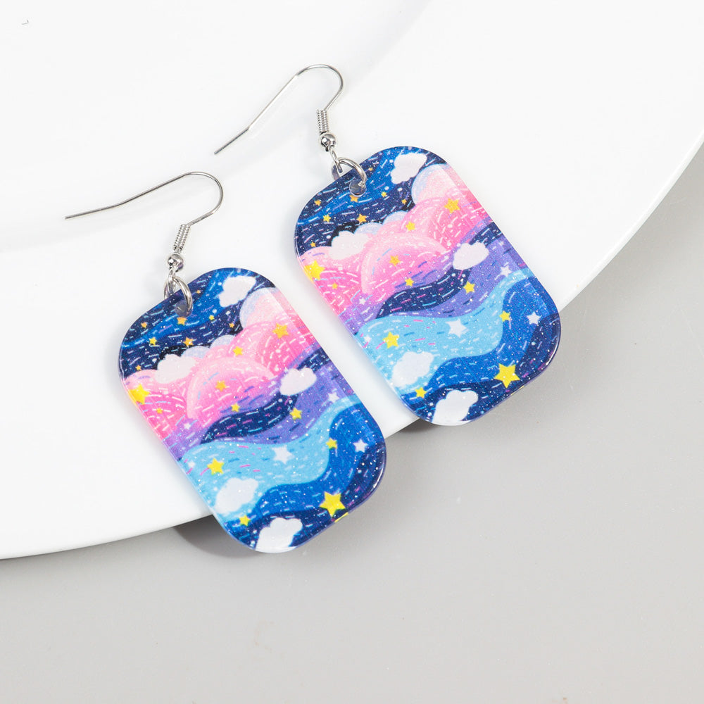 1 Pair Retro Oil Painting Arylic Drop Earrings