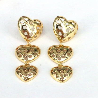 1 Pair Casual Romantic Heart Shape Plating Hollow Out Copper 18k Gold Plated Silver Plated Drop Earrings