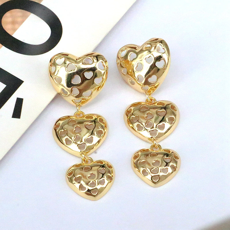 1 Pair Casual Romantic Heart Shape Plating Hollow Out Copper 18k Gold Plated Silver Plated Drop Earrings