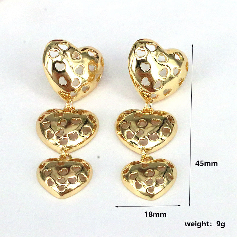 1 Pair Casual Romantic Heart Shape Plating Hollow Out Copper 18k Gold Plated Silver Plated Drop Earrings