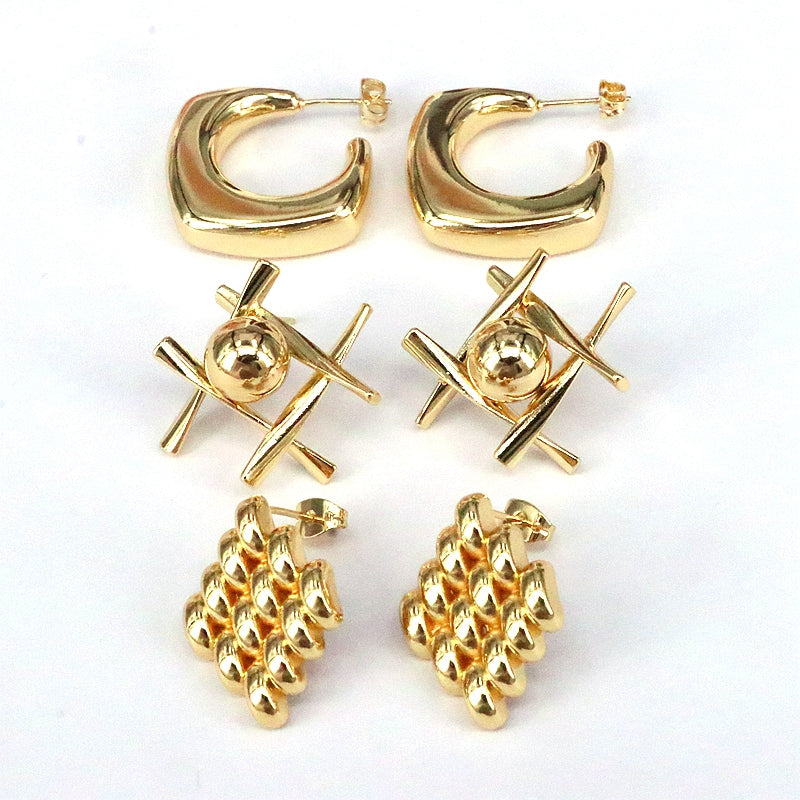 1 Pair Casual Simple Style C Shape Rhombus Plating Copper 18k Gold Plated Ear Studs