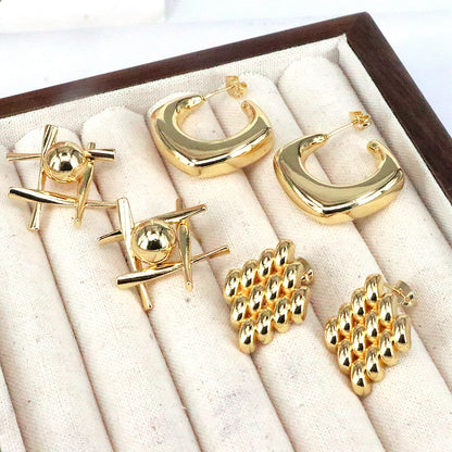 1 Pair Casual Simple Style C Shape Rhombus Plating Copper 18k Gold Plated Ear Studs