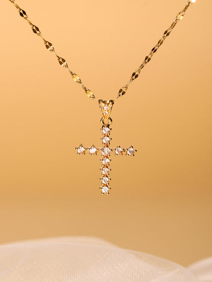 Glam Simple Style Cross Stainless Steel Plating Inlay Zircon 18k Gold Plated Pendant Necklace