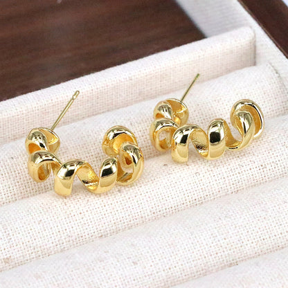 1 Pair Vintage Style Streetwear C Shape Plating Inlay Copper Zircon 18k Gold Plated Ear Studs