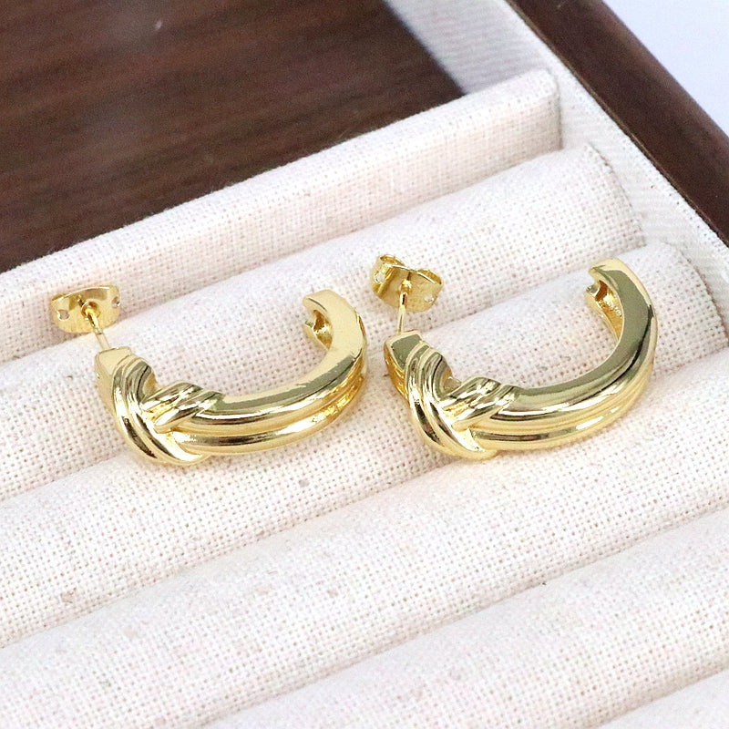 1 Pair Vintage Style Streetwear C Shape Plating Inlay Copper Zircon 18k Gold Plated Ear Studs