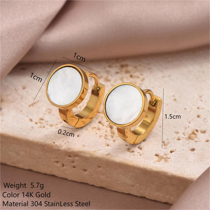 1 Pair Simple Style Commute Round Oval Heart Shape Irregular Plating Inlay Stainless Steel Shell 14k Gold Plated Earrings