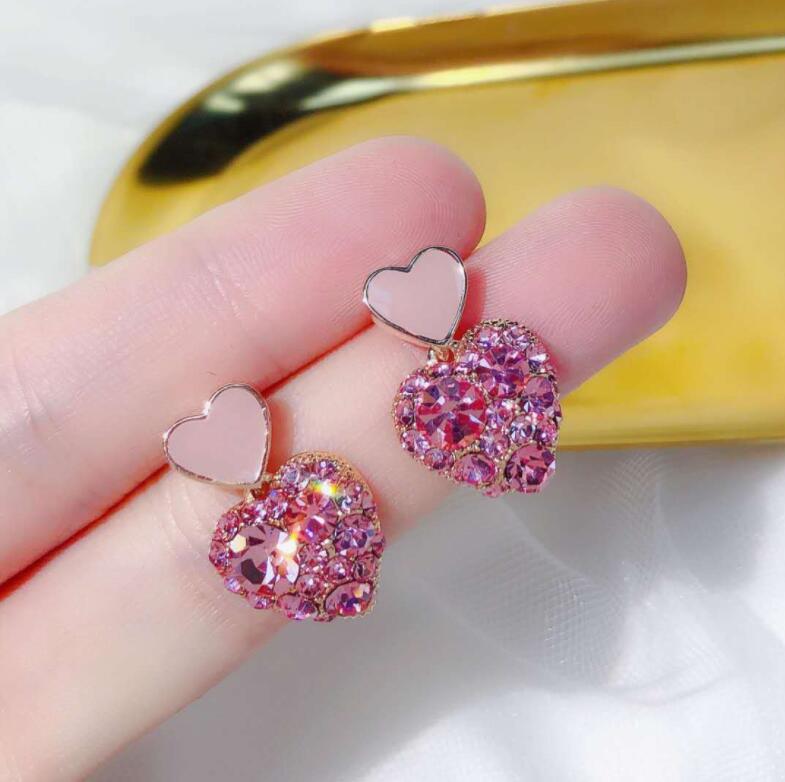 1 Pair Sweet Heart Shape Plating Inlay Alloy Rhinestones Gold Plated Drop Earrings