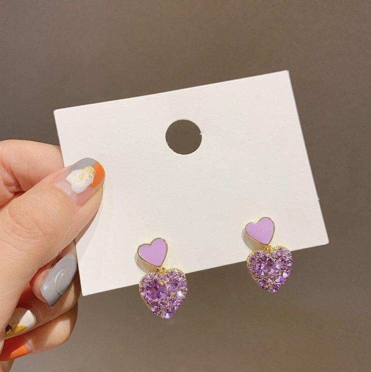 1 Pair Sweet Heart Shape Plating Inlay Alloy Rhinestones Gold Plated Drop Earrings