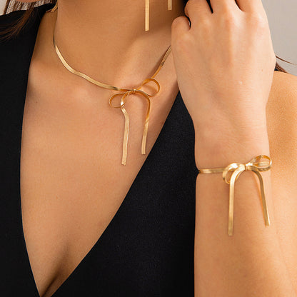 Modern Style Simple Style Bow Knot Copper Handmade Plating 18k Gold Plated Jewelry Set