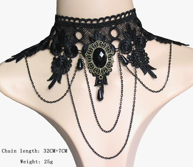 Retro Lace Alloy Chain Hollow Out Inlay Crystal Women's Bracelets Earrings Necklace