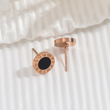 1 Pair Elegant Classic Style Roman Style Round Roman Numeral Polishing Plating Inlay Stainless Steel Acrylic Rose Gold Plated Ear Studs