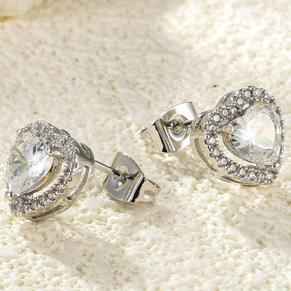 1 Pair Elegant Luxurious Lady Heart Shape Plating Inlay Copper Artificial Gemstones Zircon White Gold Plated Ear Studs