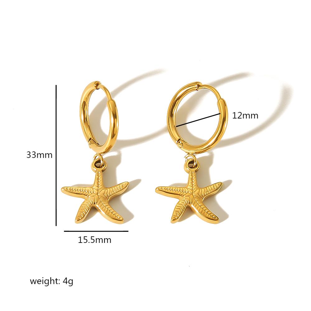 1 Pair Simple Style Starfish Shell Polishing Plating Stainless Steel 18k Gold Plated Drop Earrings