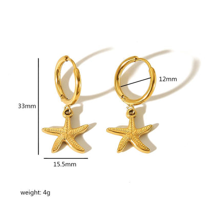 1 Pair Simple Style Starfish Shell Polishing Plating Stainless Steel 18k Gold Plated Drop Earrings