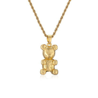 Simple Style Little Bear Stainless Steel Copper Plating Inlay Zircon Pendant Necklace