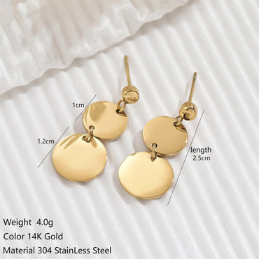 1 Pair Basic Simple Style Round Polishing Plating Stainless Steel 14k Gold Plated Drop Earrings