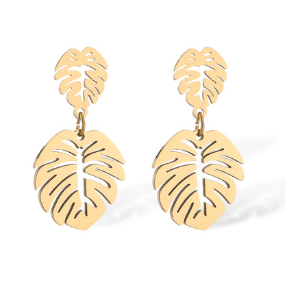 1 Pair Simple Style Leaves Plating Titanium Steel 18k Gold Plated Drop Earrings