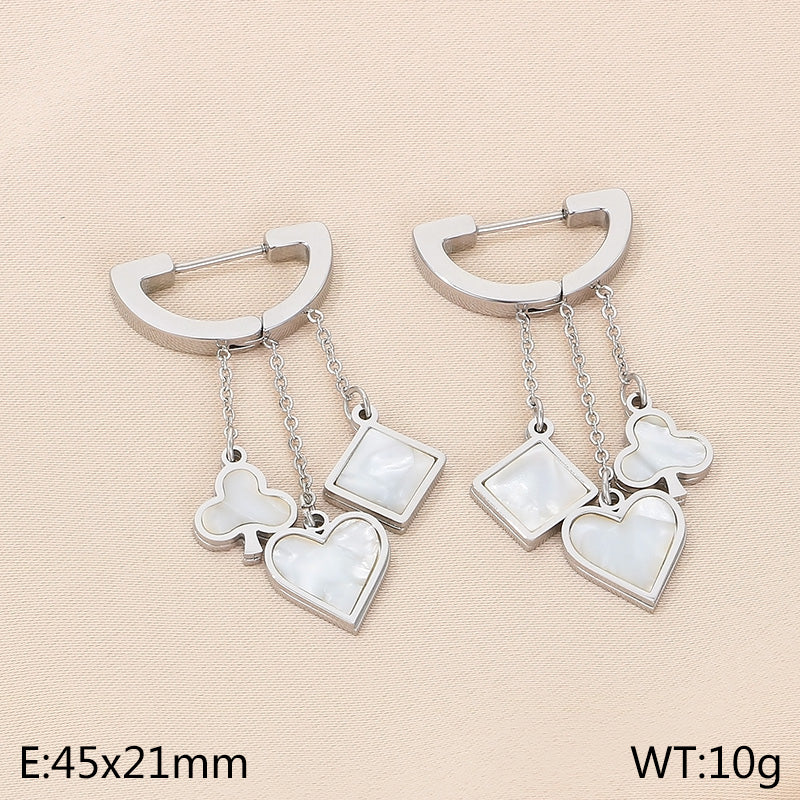 1 Pair Simple Style Square Heart Shape Chain Inlay Stainless Steel Shell Drop Earrings