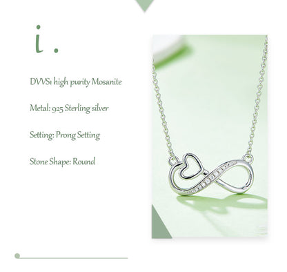 Elegant Simple Style Infinity Heart Shape Sterling Silver Moissanite Rose Gold Plated Silver Plated Pendant Necklace