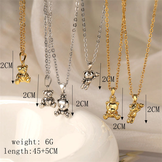 Ig Style Simple Style Bear Stainless Steel Copper Plating Inlay Zircon Pendant Necklace