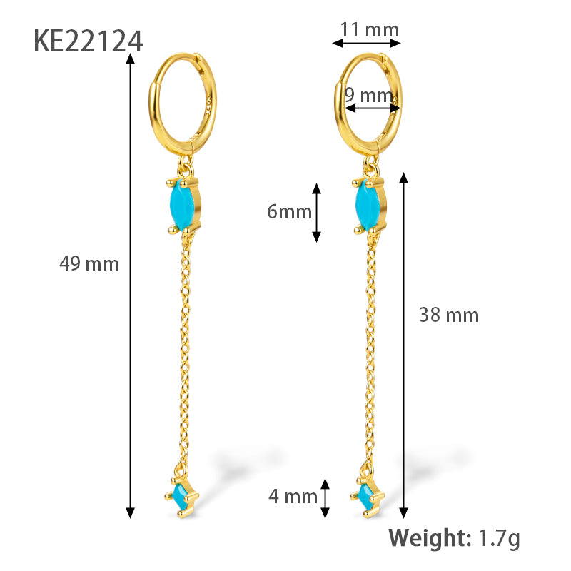 1 Pair Elegant Luxurious Shiny Water Droplets Tassel Plating Inlay Sterling Silver Turquoise Zircon 18k Gold Plated White Gold Plated Drop Earrings