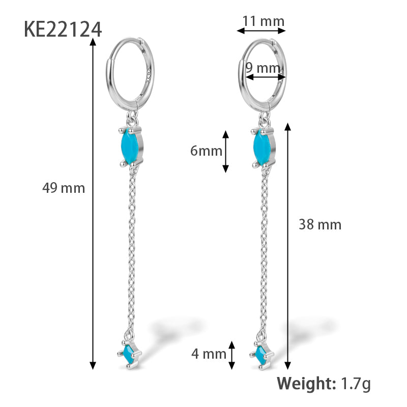 1 Pair Elegant Luxurious Shiny Water Droplets Tassel Plating Inlay Sterling Silver Turquoise Zircon 18k Gold Plated White Gold Plated Drop Earrings