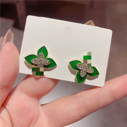 Simple Style Leaf Alloy Inlay Zircon Women's Earrings Ear Studs