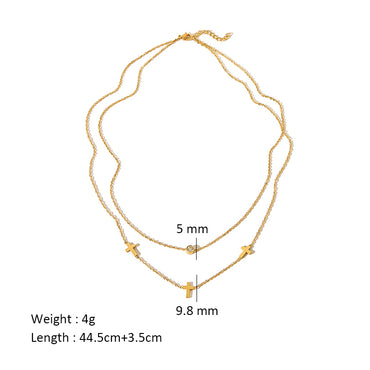 Simple Style Cross Stainless Steel Zircon 18k Gold Plated Double Layer Necklaces