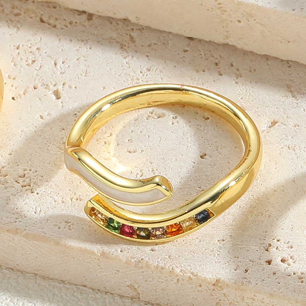 Simple Style Geometric Copper Plating Inlay Shell Zircon 14k Gold Plated Open Rings