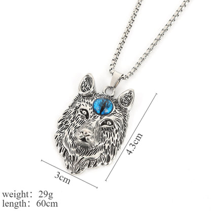 Casual Cool Style Animal Wolf Titanium Steel Plating Metal Inlay Beads Silver Plated Pendant Necklace