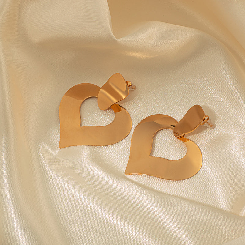 1 Pair Elegant Romantic Heart Shape Plating Stainless Steel Gold Plated Drop Earrings