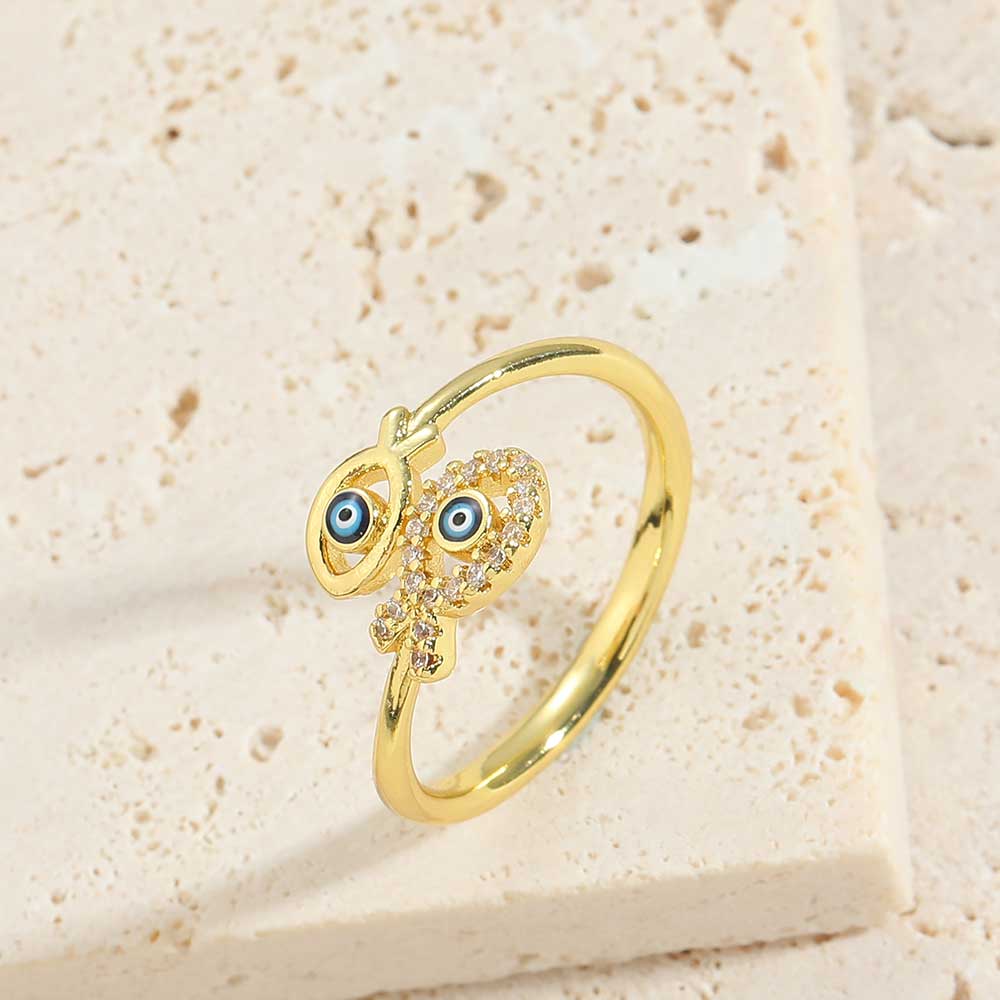 Vintage Style Simple Style Commute Devil's Eye Copper Enamel Plating Inlay Zircon 14k Gold Plated Open Rings