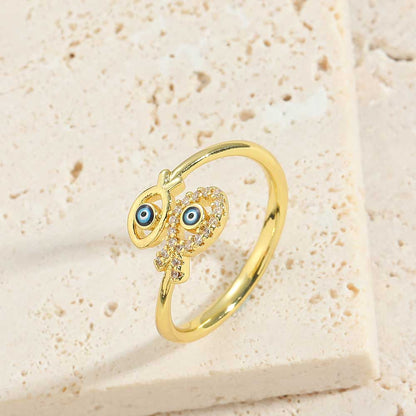 Vintage Style Simple Style Commute Devil's Eye Copper Enamel Plating Inlay Zircon 14k Gold Plated Open Rings