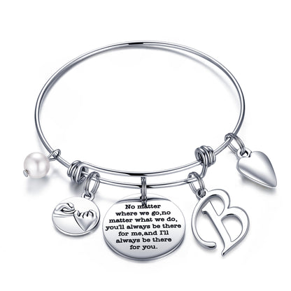 Simple Style Classic Style Letter Heart Shape Stainless Steel Plating Bangle