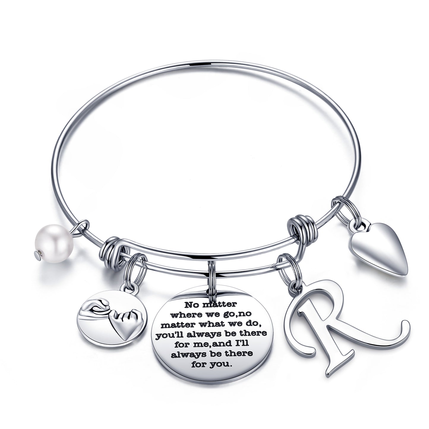 Simple Style Classic Style Letter Heart Shape Stainless Steel Plating Bangle