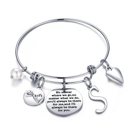 Simple Style Classic Style Letter Heart Shape Stainless Steel Plating Bangle