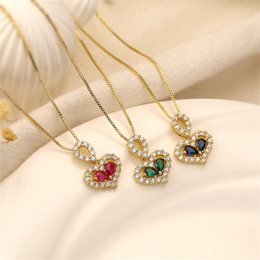 Ig Style Simple Style Heart Shape Copper Plating Inlay Zircon Gold Plated Pendant Necklace