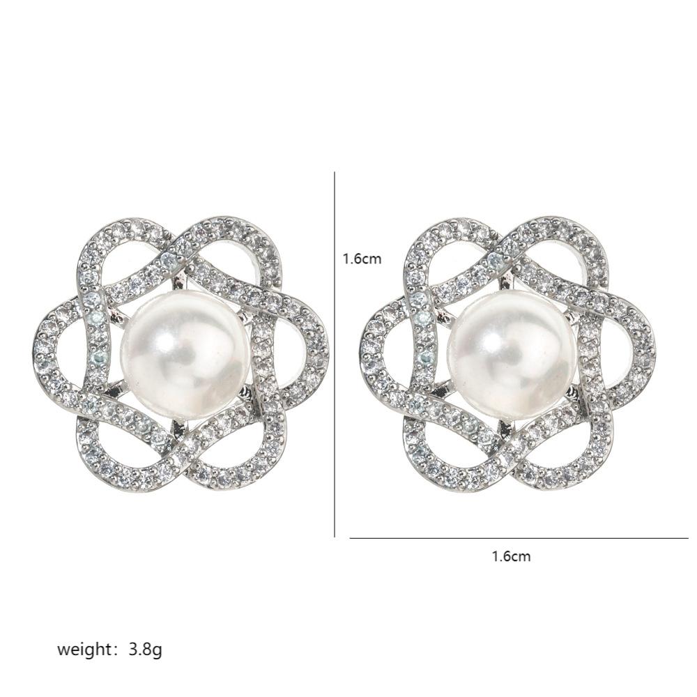 1 Pair Sweet Flower Plating Inlay Copper Artificial Pearls Zircon White Gold Plated Ear Studs