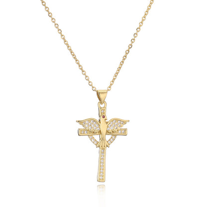 Ig Style Simple Style Cross Copper Plating Inlay Zircon Gold Plated Pendant Necklace