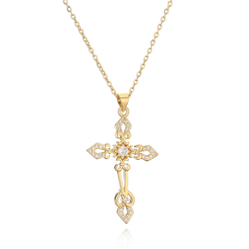 Ig Style Simple Style Cross Copper Plating Inlay Zircon Gold Plated Pendant Necklace