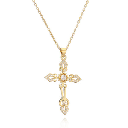 Ig Style Simple Style Cross Copper Plating Inlay Zircon Gold Plated Pendant Necklace